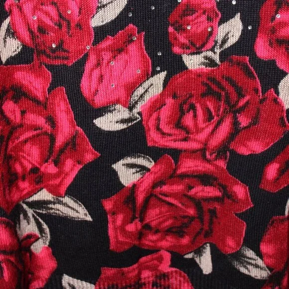 Rebecca Malone Woman Red and Tan Roses on a Black Crew Neck Sweater - Picture 9 of 14